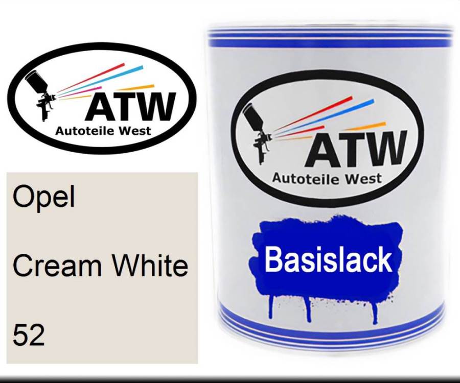 Opel, Cream White, 052: 1L Lackdose, von ATW Autoteile West.